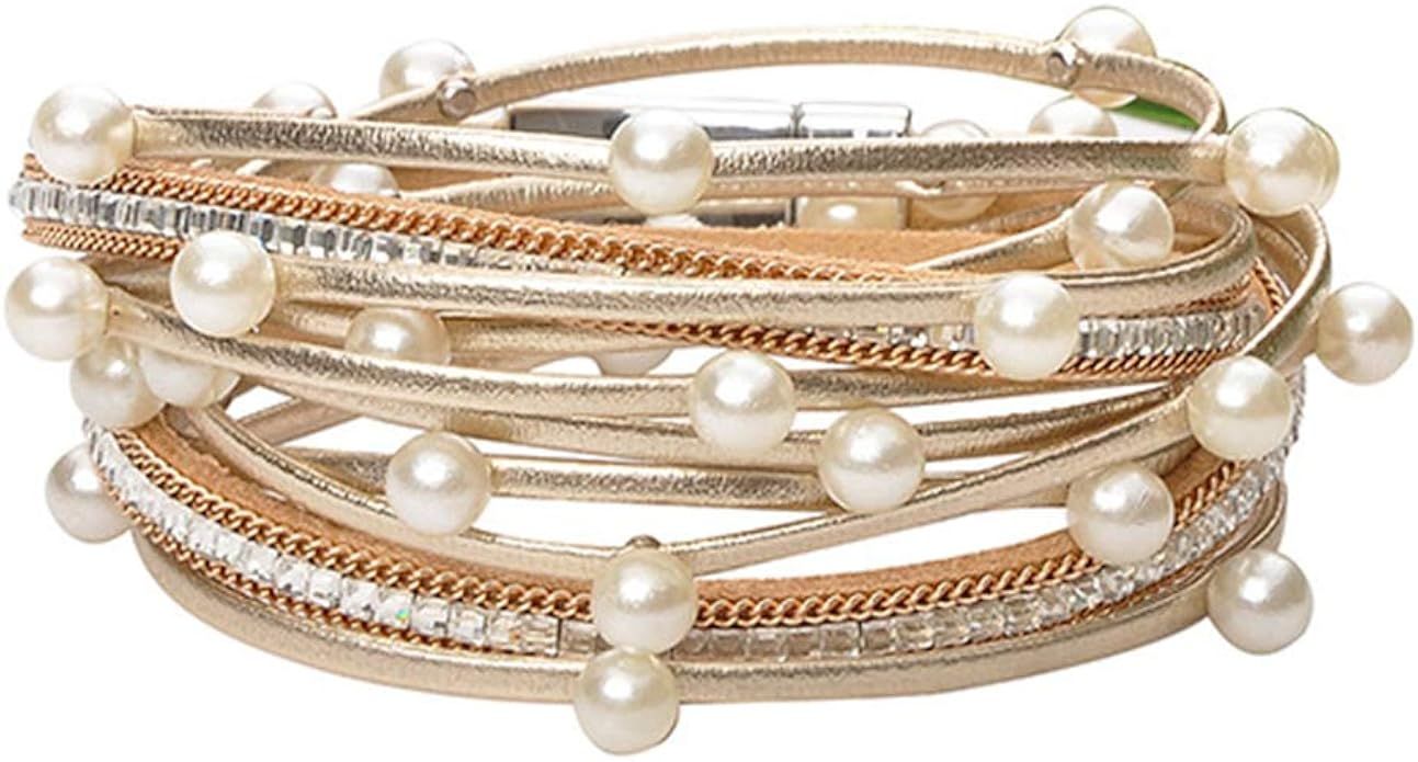 VONRU Leather Wrap Bracelet for Women - Charm Boho Multilayer Gorgeous Bracelets Wristbands - Cas... | Amazon (US)