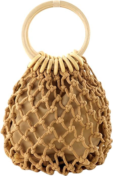 Ayliss Women Mini Clutch Tote Handbag Top-handle Bucket Drawstring Handbag Beach Woven Handmade F... | Amazon (US)
