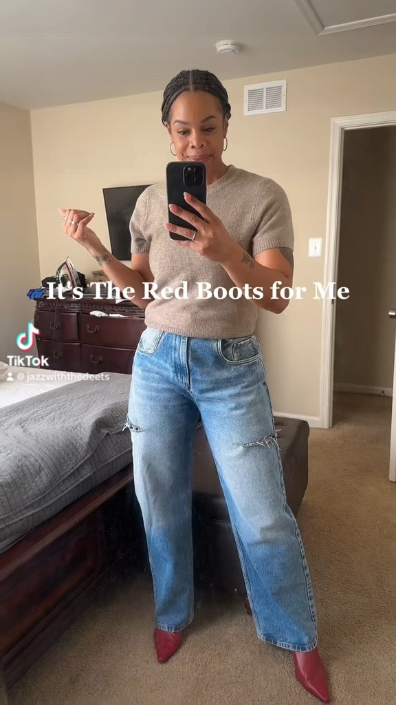 Red boots are a WIN! The top a WIN! The jeans you already know a WIN!

#LTKshoecrush #LTKSeasonal #LTKstyletip