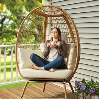 Moasis 40" Wide Outdoor Patio Wicker Egg Chair with Upholsteted Cushions and Coffee Side Table&Ot... | Bed Bath & Beyond