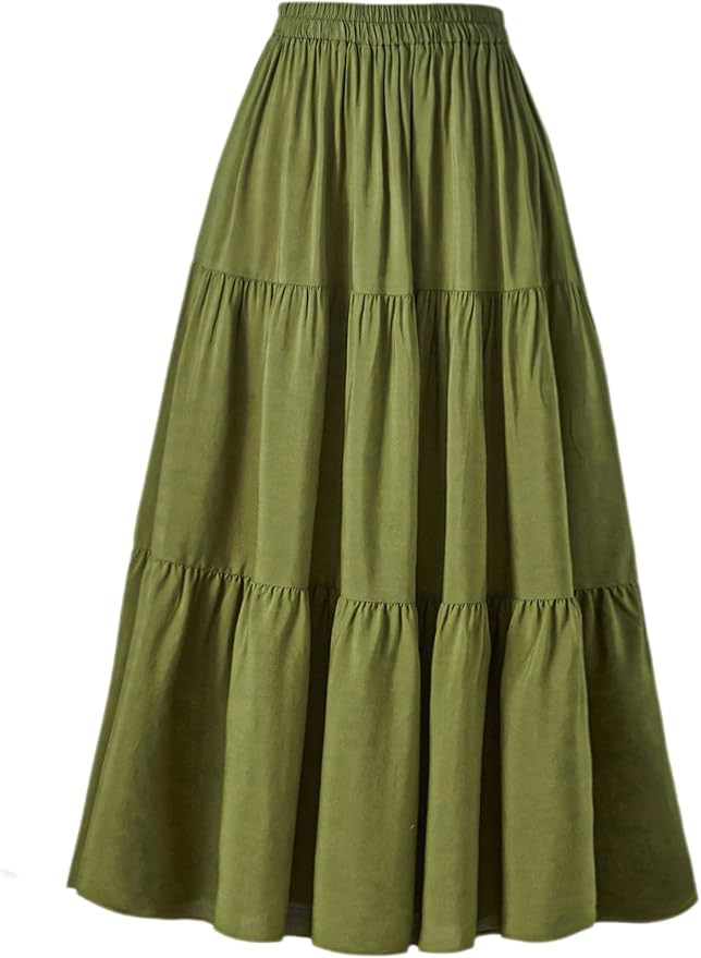 OSTOO Women's Summer Long Flowy Renaissance Skirt with Pockets - Boho High Waist A-Line Maxi Skir... | Amazon (US)