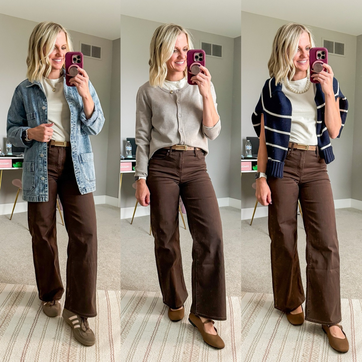 Fall Capsule 2026 🍂 Three ways I'm styling my brown wide-leg pants! This is look 3 of 7 with this piece — my 20-piece capsule mixes and matches into 120 outfits. Which one is your favorite?! Shop the pieces on my LTK! 🤎 

 #fallcapsulewardrobe #capsulewardrobe #falloutfits #fallfashion #petitestyle #affordablefashion #ltkstyle #ltkfall