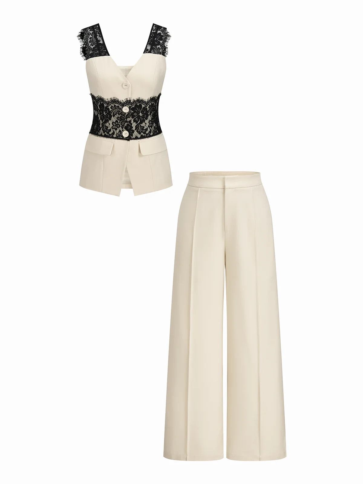 Lace Panel Sleeveless Vest & Pants Set | Commense