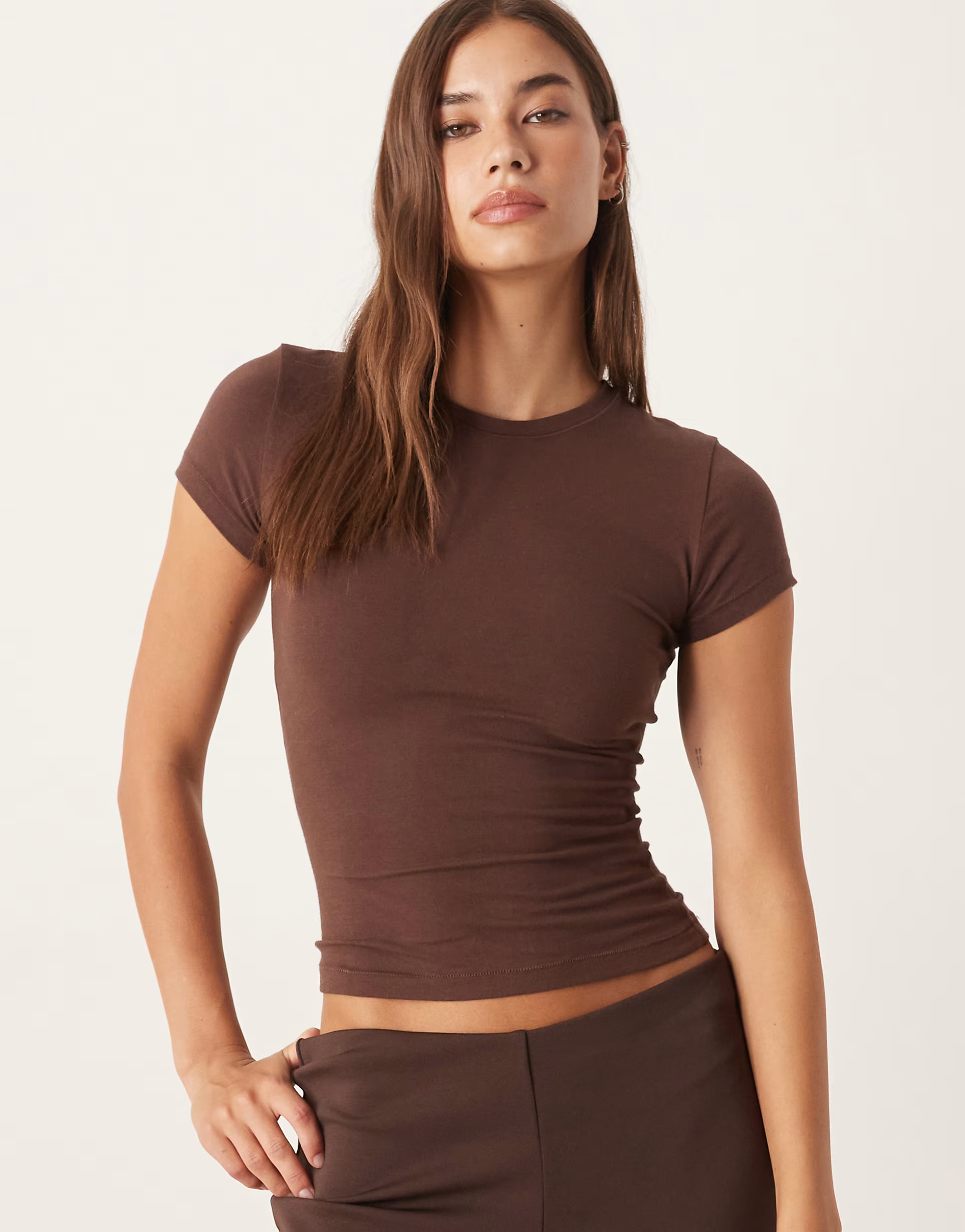 Agon Short sleeve crew neck bodysuit in coffee | ASOS (Global)