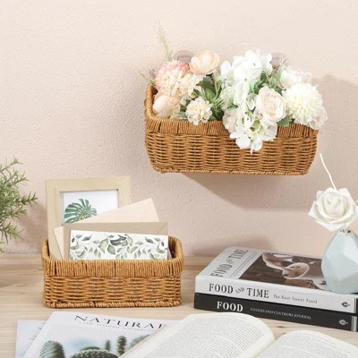2 Pcs Woven Hanging Wall Baskets for Storage Boho Style Hanging Storage Plastic Woven Baskets | Wayfair North America