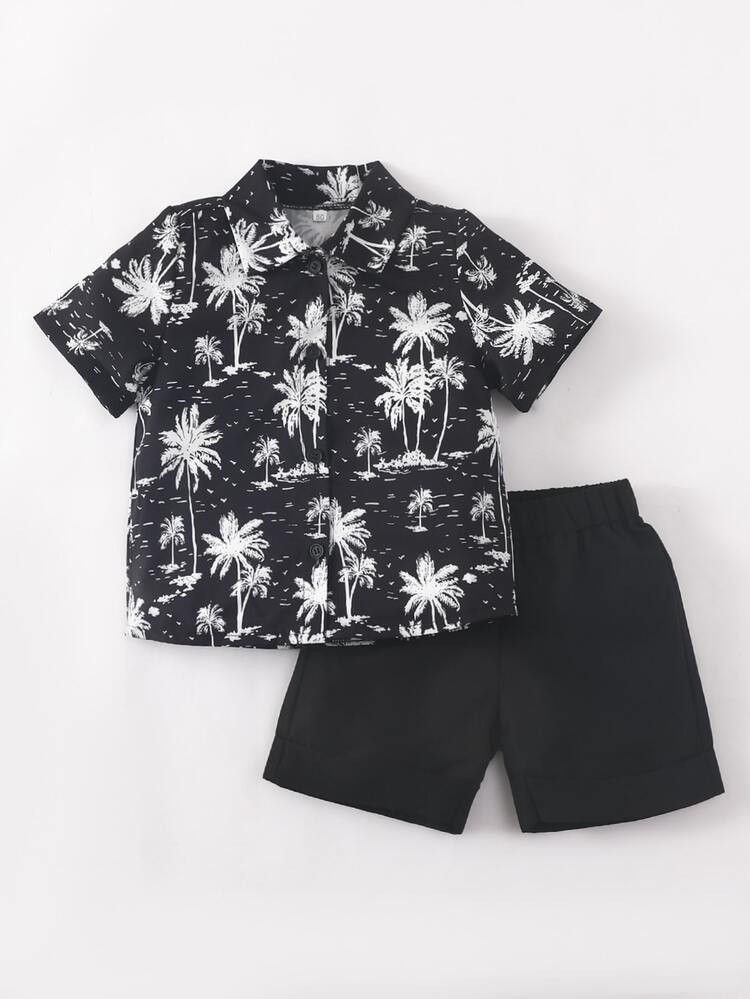Baby Tropical Print Button Up Shirt & Shorts | SHEIN
