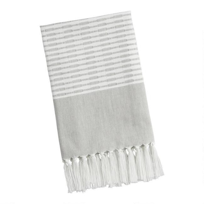 Woven Dobby Stripe Kitchen Towel With Fringe | World Market
