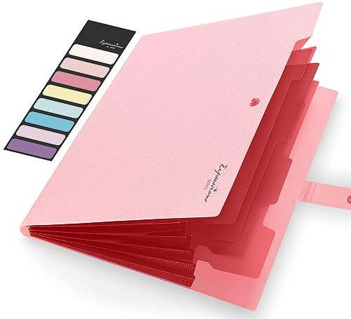Sooez Expanding File Folder, Letter Size Accordion File Organizer, 5 Pocket Folders for Documents, Cute Folder with Labels, Portable Paper Organizer for School Office Supplies, A4 Size, Pink | Amazon (US)