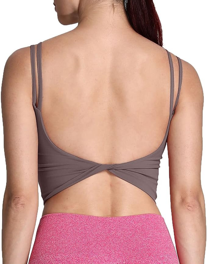 Aoxjox Women's Workout Sports Bras Fitness Padded Backless Yoga Crop Tank Top Twist Back Cami | Amazon (US)