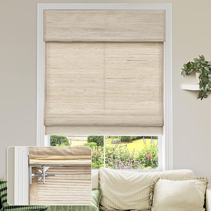 MiLin No Tools No Drill Cordless Roman Shades Privacy Linen Blackout Roman Window Natural Linen F... | Amazon (US)