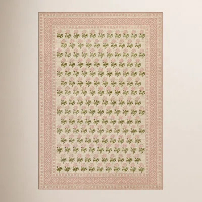 Anders Traditional Floral Wool and Nylon Pink Area Rug | Wayfair North America