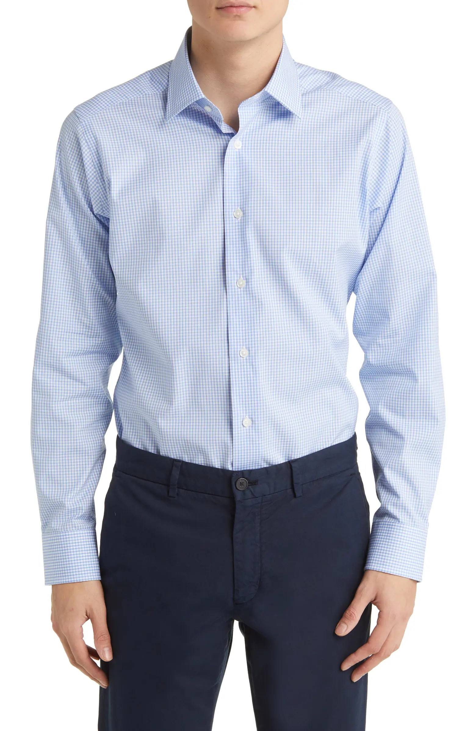 Gingham Slim Fit Barrel Cuff Dress Shirt | Nordstrom