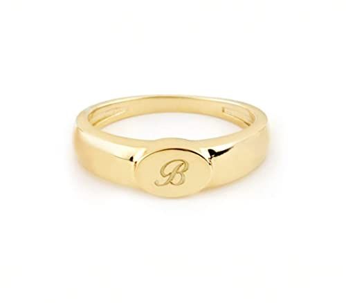 Elegant jewel box Women Oval Initial signet ring in solid Gold 9k, 14k, & 18k, Custom engraved si... | Amazon (US)