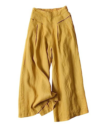 Bianstore Women's Culottes Linen Cropped Wide Leg Pants Elastic Waist Casual Palazzo Trousers wit... | Amazon (US)
