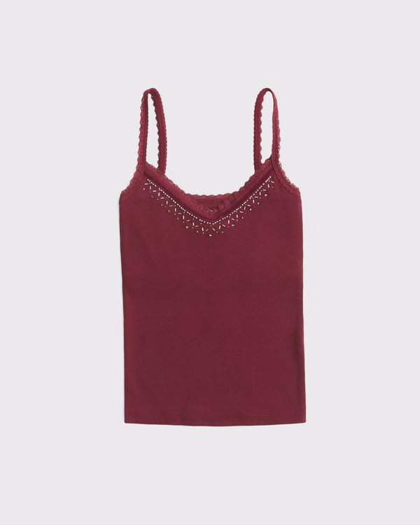 Embellished Rib Cami | Abercrombie & Fitch (US)