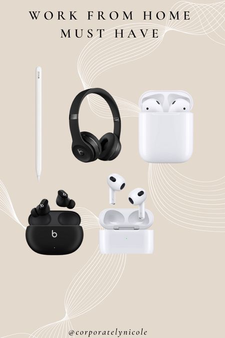 Work from home must have items 

- iPad and stylus 
- AirPods 
- beats noise canceling earphones 
- beats noise canceling headphones 

#LTKHoliday #LTKCyberWeek #LTKGiftGuide