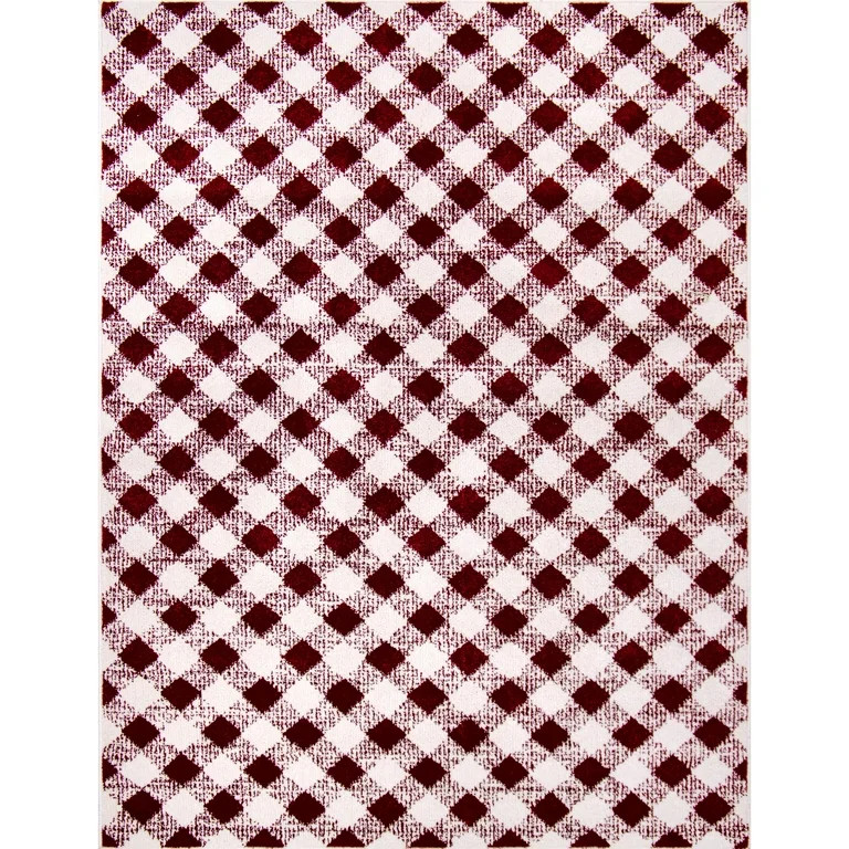 My Texas House Noelle 8'6" x 11'6" Burgundy White Plaid Indoor Area Rug | Walmart (US)