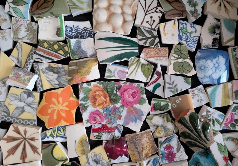 Mosaic Tiles Vintage Flower Leaf Patterns Hand Cut Broken Plate China - Etsy | Etsy (US)