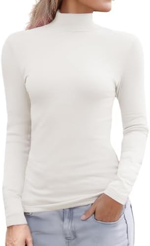 Abardsion Women's Long Sleeve Mock Turtleneck Shirts 2025 Fleece Lined Base Layer Slim Fit Therma... | Amazon (US)