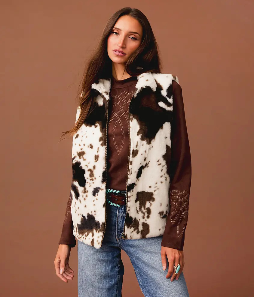 Cow Print Faux Fur Vest | Buckle