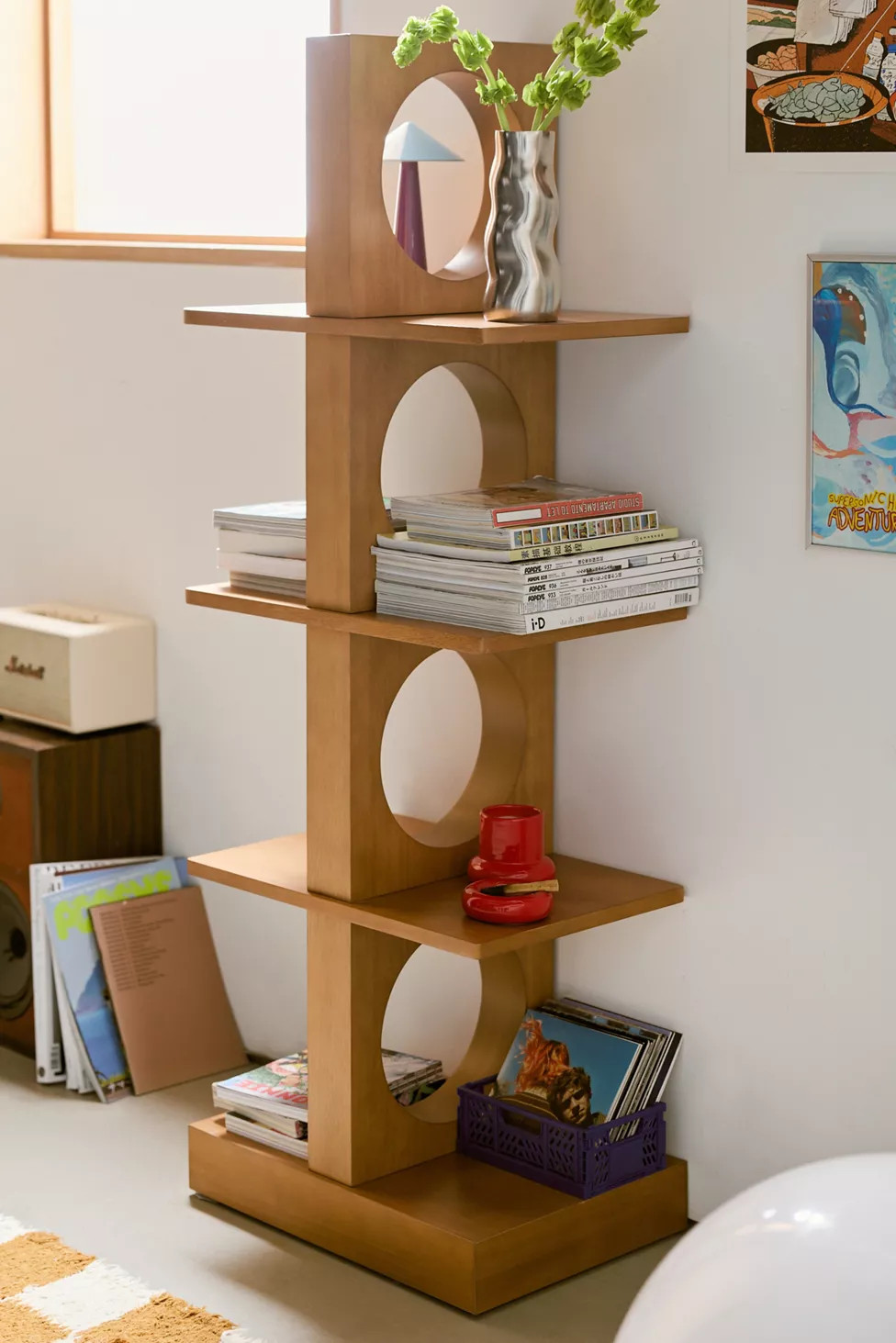 Frankie Abstract Circle Cutout 4-Tier Pillar Bookshelf | Urban Outfitters (US and RoW)