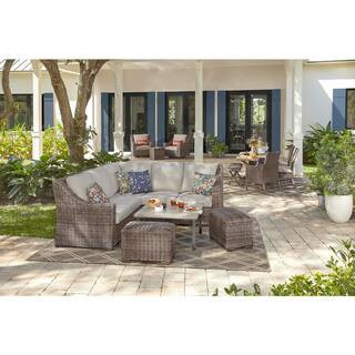 Hampton Bay Rock Cliff Brown 6-Piece Wicker Sectional Set with Riverbed Cushions FRS81094B-ST - T... | The Home Depot