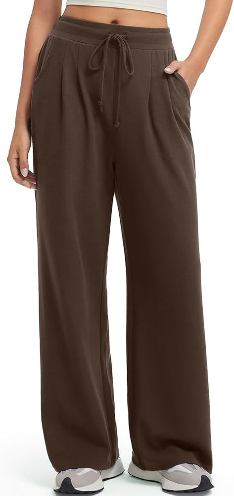 SUUKSESS Women Wide Leg Work Pants High Waisted Drawstring Waffle Knit Trousers | Amazon (US)