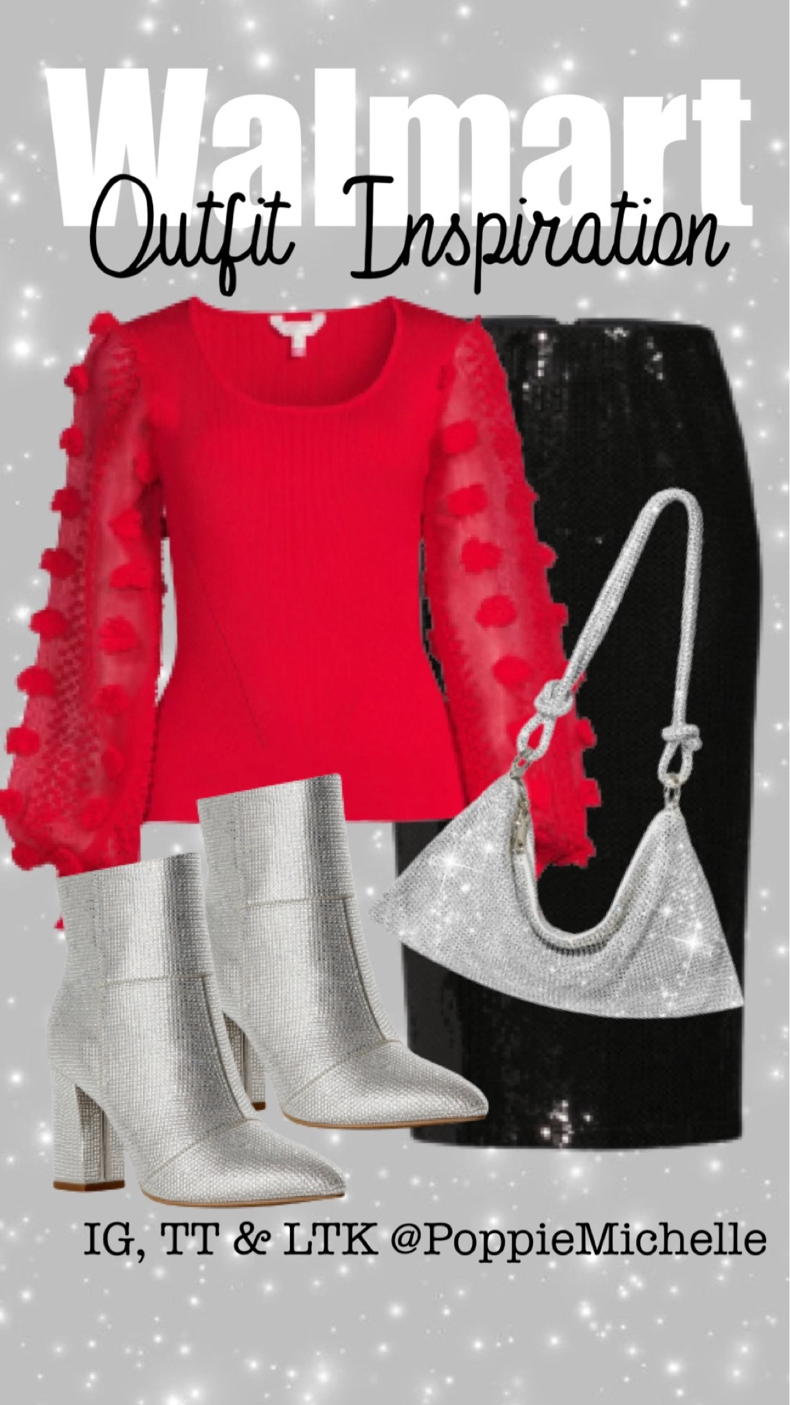 Walmart outfit Walmart fashion Walmart style Walmart black sequin pencil skirt black sequin pencil skirt red sheer sleeve balloon sleeve shirt red fitted balloon sleeve shirt madden NYC sparkle booties silver rhinestone sparkle booties rhinestone encrusted sparkle booties silver party purse silver clutch bag holiday party outfit Christmas party outfit New Year’s eve party outfit girls night outfit Vegas outfit PoppieMichelle 

#LTKfit #LTKitbag #LTKHoliday
