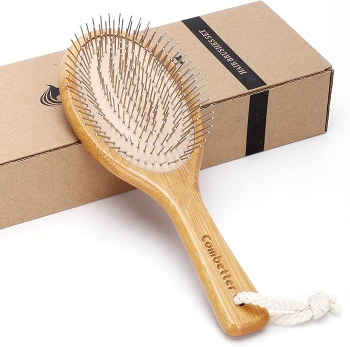 Bamboo Hair Brush Smoothing Hair Detangling Metal Bristles for Women Men Children
        Anti-St... | Amazon (US)