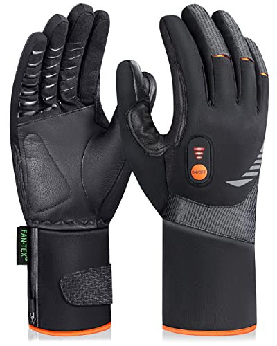 Heated Gloves for Men Women, Rechargeable Waterproof Heated Work Gloves with Arthritis Raynaud's Relief for Ski Golf Hiking Driving (Black+Orange, X-Large) | Amazon (US)