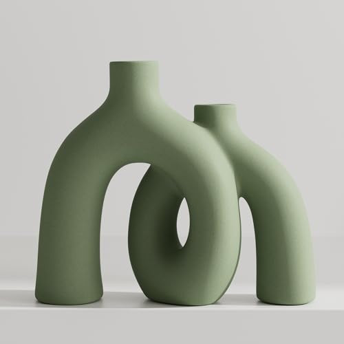 Hug Donut Decorative Vase Set - Sage Green Modern Nordic Boho Style Vases Home Decor,Matte Ceramic Decorations for Living Room Shelf, Bookshelf Mantle Entryway Table or Console Décor(Green) | Amazon (US)