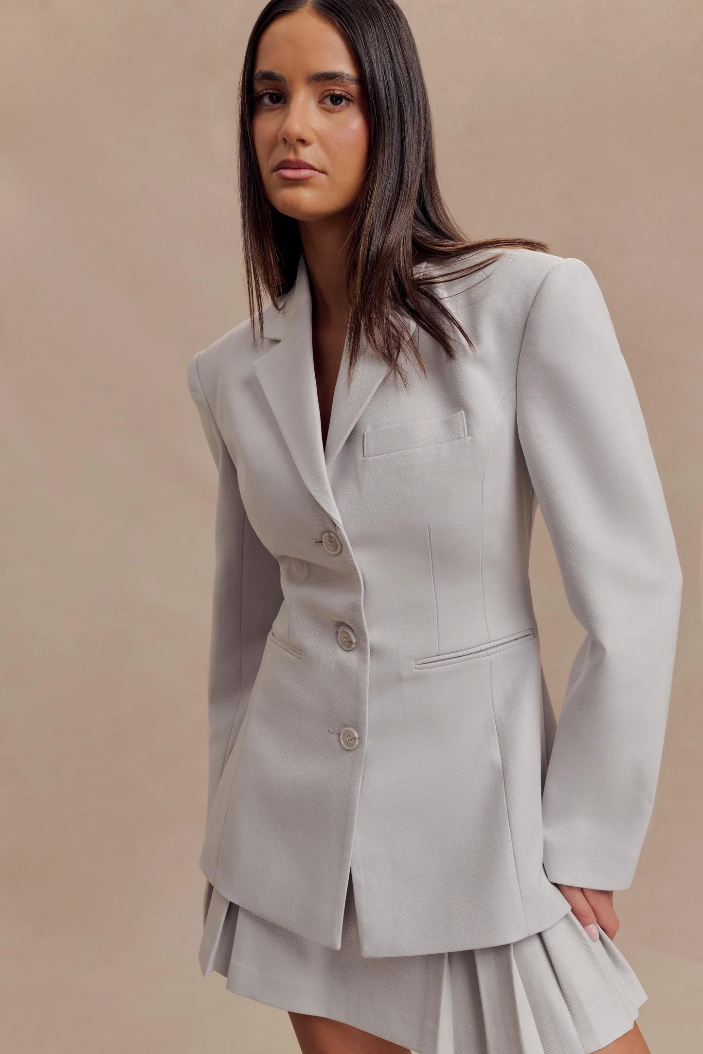 Bellamy Cinched Blazer - Grey | MESHKI US