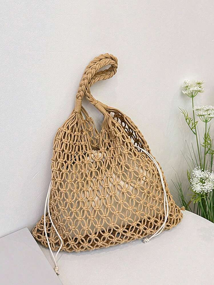 Yogodlns With Inner Bag New Arrival Hollow Out Shoulder Bags For Women Large Capacity Straw Handbag Totes Vintage Travel Beach Bag Shopping Pack Beach Bag, Perfectly Matching With Vacation Outfits Women | SHEIN