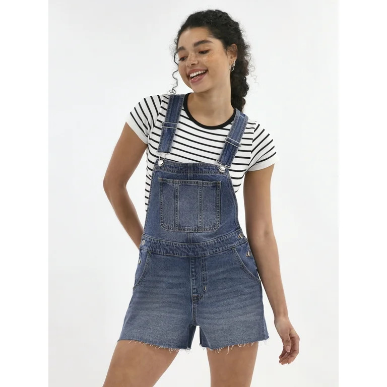 No Boundaries Denim Shortalls, 3" Inseam, Women's | Walmart (US)