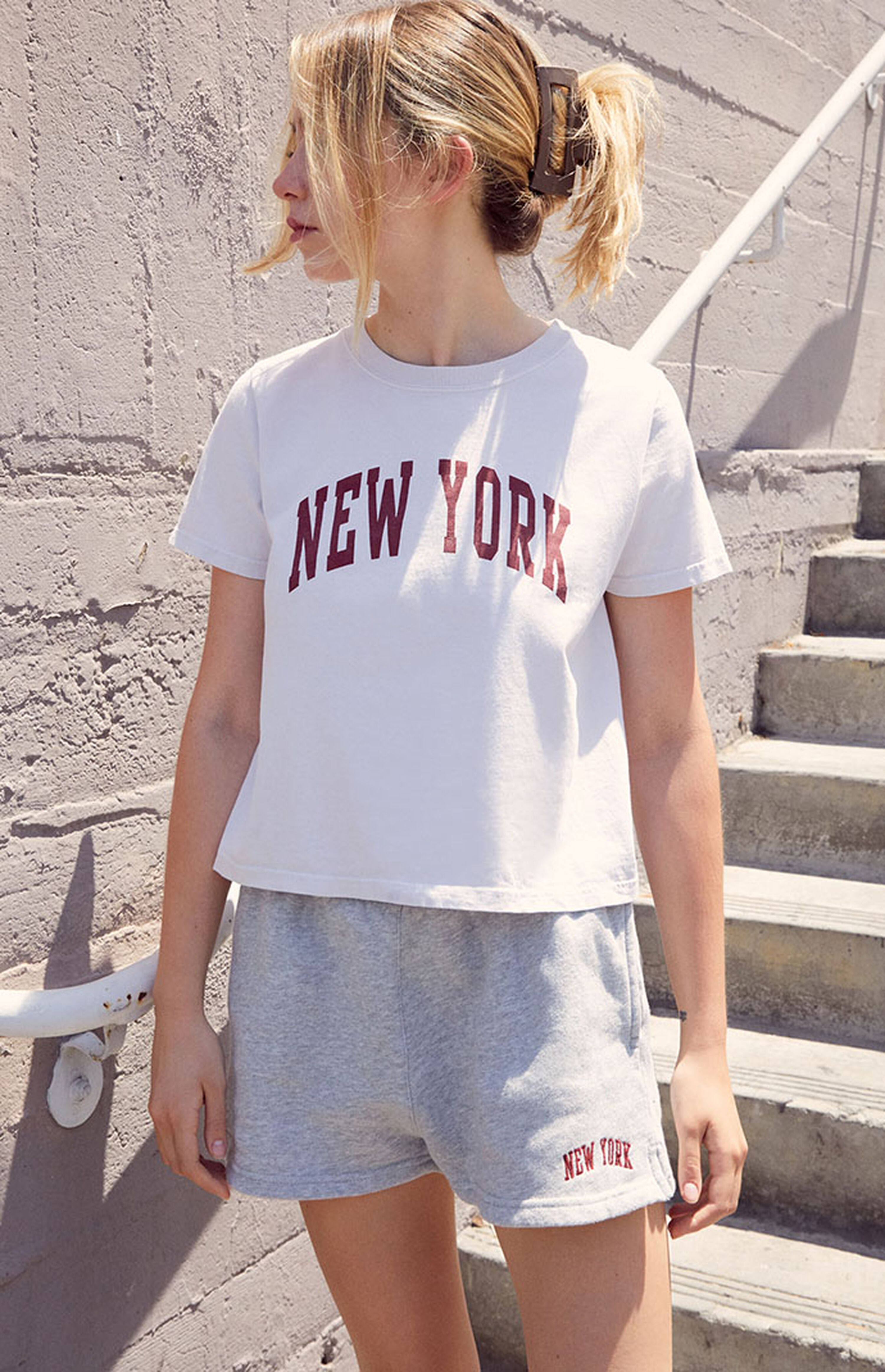 John Galt Light Gray New York Rosa Sweat Shorts | PacSun