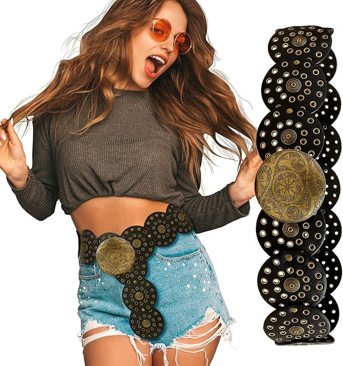 Boho Belt Hollow Disc Chunky Belt, Vintage Soft Conch Waist Belt for Women. | Amazon (US)