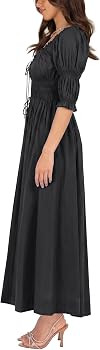 Women's Summer Puff Sleeve Maxi Dress Scoop Neck Smocked Tie Ruffle A Line Long Flowy Beach Dress... | Amazon (US)