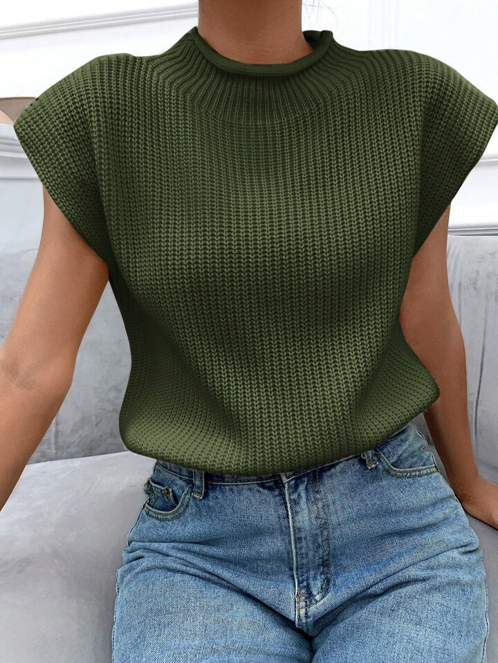 SHEIN Frenchy Solid Cap Sleeve Sweater Vest | SHEIN