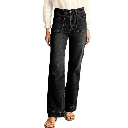 DOKOTOO Women's Wide Leg Jeans High Waisted Stretchy Straight Leg Denim Pants with Pockets Loose Fit Trendy Jeans for Casual (Sizes 4-18) | Walmart (US)