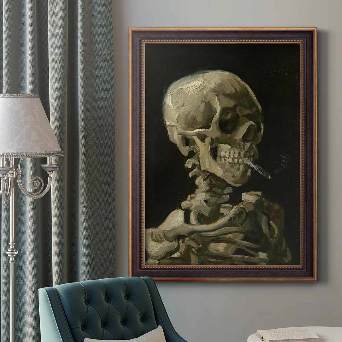 " Skull Of A Skeleton With Burning Cigarette " Painting Print | Wayfair North America