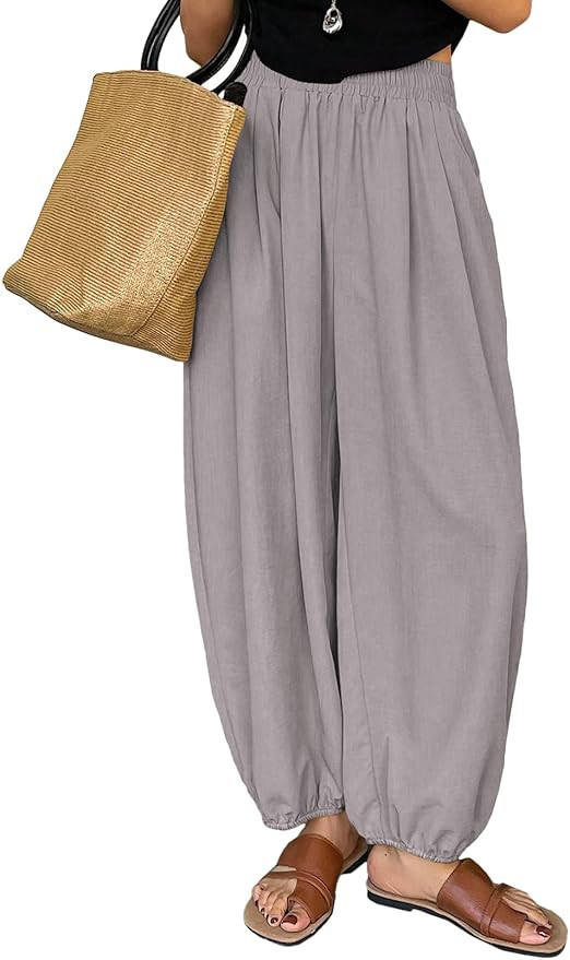 Astylish Womens Elastic High Waisted Baggy Barrel Pants 2026 Casual Lounge Boho Harem Trousers Pa... | Amazon (US)