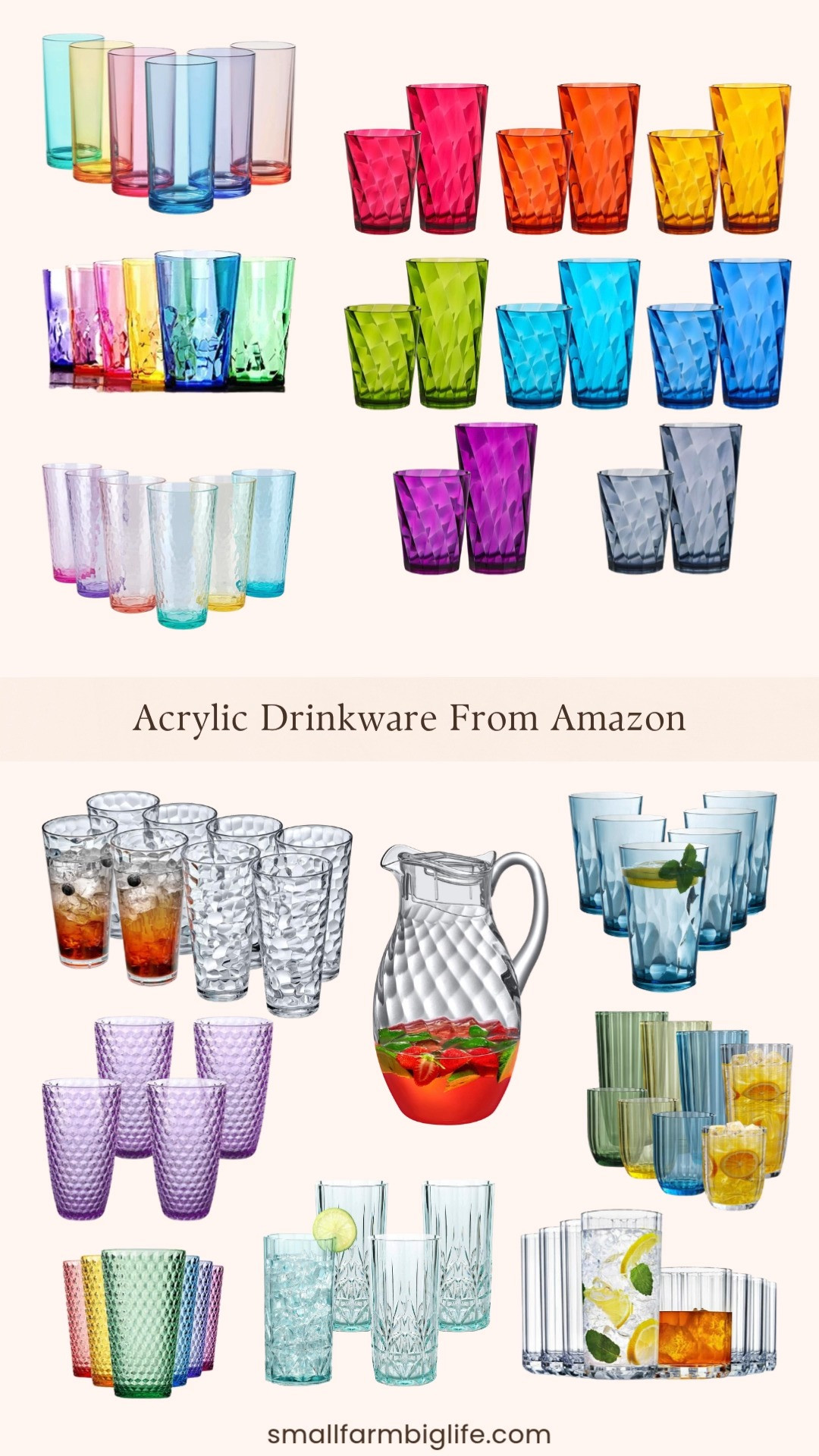 Acrylic drinkware is one of my favorite summer investments because you get all the look of real glassware without the worry of breakage at the pool, patio, or during outdoor entertaining. I rounded up twelve styles including classic clear highball glasses, colorful rainbow sets, shatterproof Tritan tumblers in aqua and purple, a giant 96 ounce clear pitcher perfect for lemonade and iced tea, faceted clear glasses, and several dishwasher safe sets of six and eight. The BELLAFORTE Tritan tumblers and the SCANDINOVIA unbreakable glasses are two of my favorites in this round up for their quality and their look that is so close to real glass you can hardly tell the difference. Perfect for backyard BBQs, pool days, lake houses, and everyday summer entertaining. Tap to shop! 

 #LTKSeasonal #LTKHome