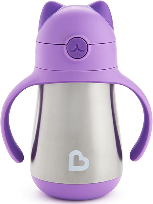 Munchkin Cool Cat Sippy Cup with Straw for Toddlers, Stainless Steel Straw Cup, 8 Ounce, Purple | Amazon (US)