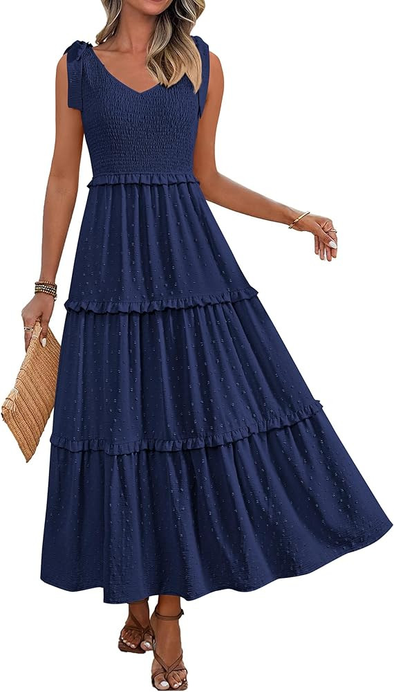 Okiwam Womens Summer Dresses 2025 Spring Sleeveless Tie Strap Maxi Long Flowy Beach Sundresses Bo... | Amazon (US)