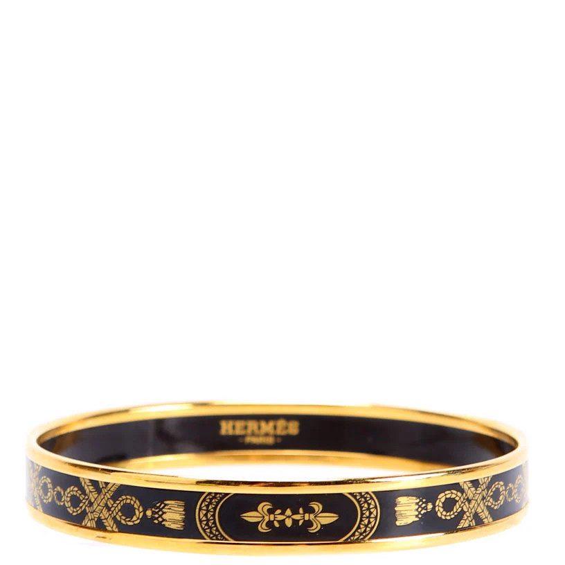 Printed Enamel Narrow Bangle Bracelet Gold/Black | Keeks Designer Handbags