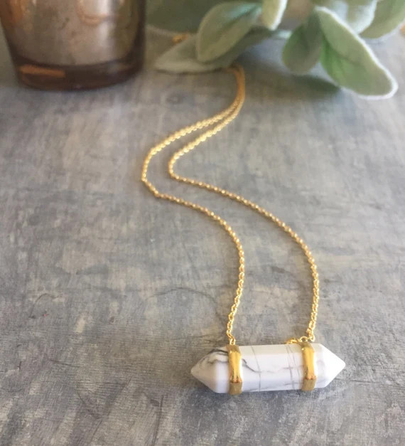 PRE-ORDER !!! White Pointed Marble Patern Pendant With Gold Plated Chain & Gold Filled Chain /Gift F | Etsy (US)