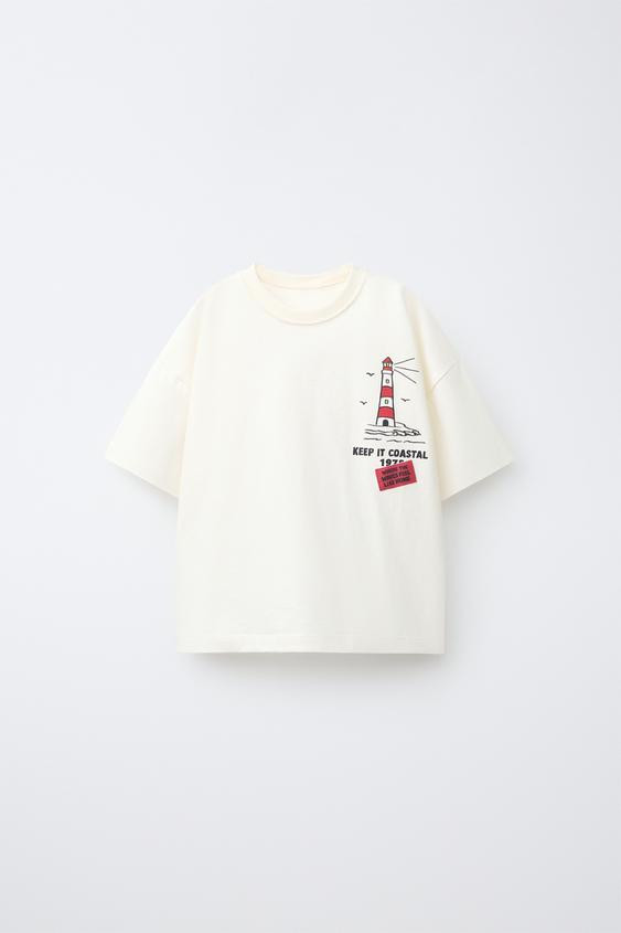 Zara - Lighthouse Print T-Shirt - Ecru - 1½ Years (33,9 Inches) - Kids | Zara US