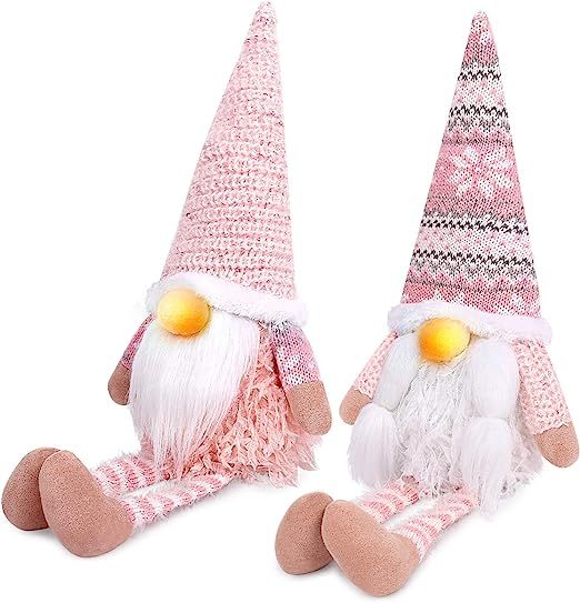 D-FantiX Pink Christmas Gnomes Decorations, 2Pack Handmade Swedish Tomte Gnome with LED Lighting ... | Amazon (US)