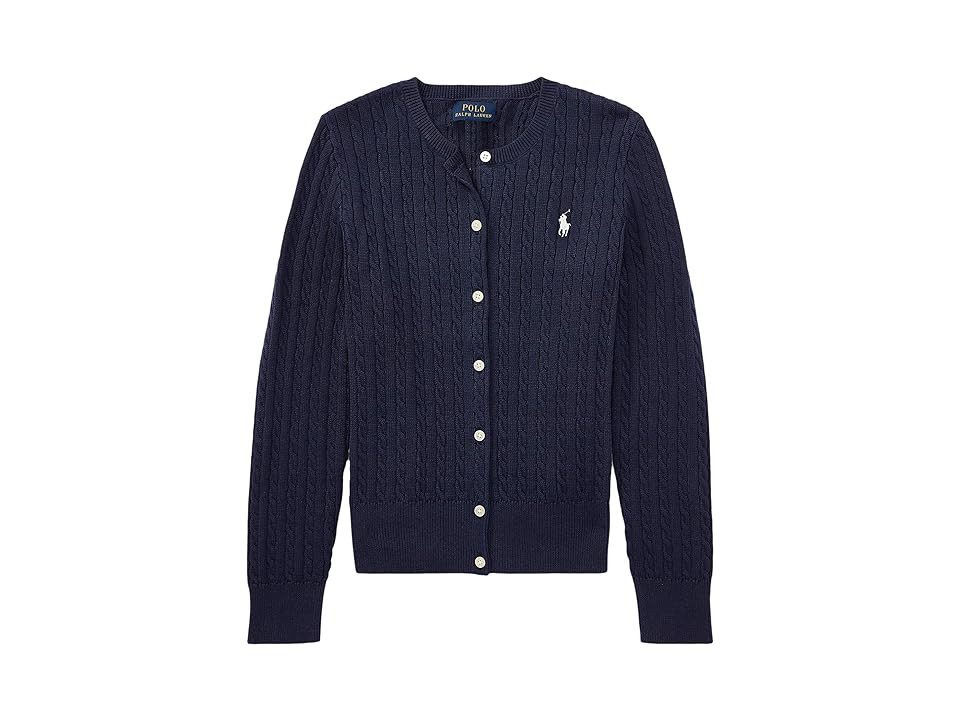Polo Ralph Lauren Kids Cable Knit Cotton Cardigan (Big Kids) Girl's Sweater Hunter Navy/French Pink Pony Player : LG (12-14 Big Kid) | Zappos