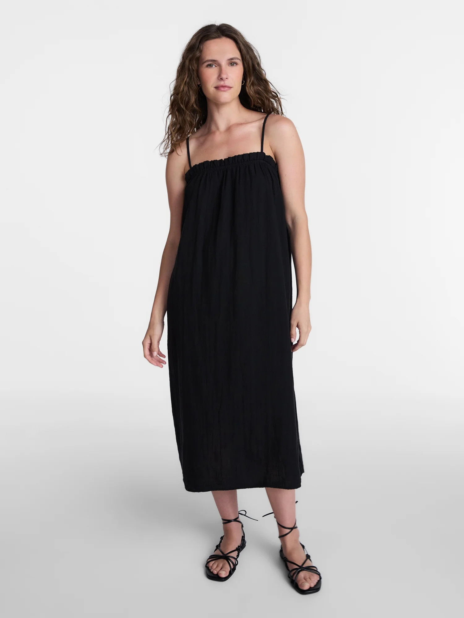 Time and Tru Women's Cotton Double Cloth Sleeveless Maxi Dress, Sizes XS-XXXL | Walmart (US)